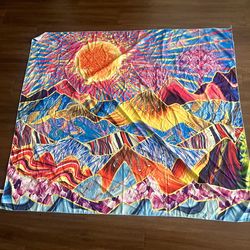Psychedelic Mountain Sun Wall Tapestry pick up asap Trippy Room Decor