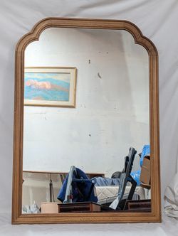 Vintage Hanging Wood Frame Mirror 30"×42"