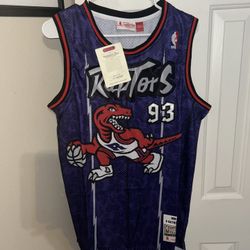 BAPE x Toronto Raptors jersey with red dinosaur graphic holding a basketball, size M
