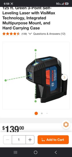 125 ft. Green 3-Point Self-Leveling Laser with VisiMax Technology, Integrated Multipurpose Mount, and Hard Carrying Case