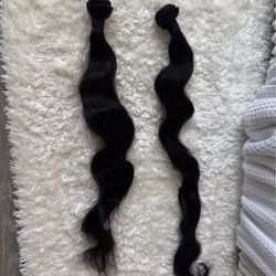 Two Black Brown Wavy Human Hair Bundles