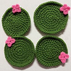 CACTUS PINK GREEN Crochet Handmade Coasters trivet MUG RUG-set of 4-doily