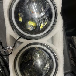 Pair Of 7” Inch Round Headlights Led High And Low Beam 