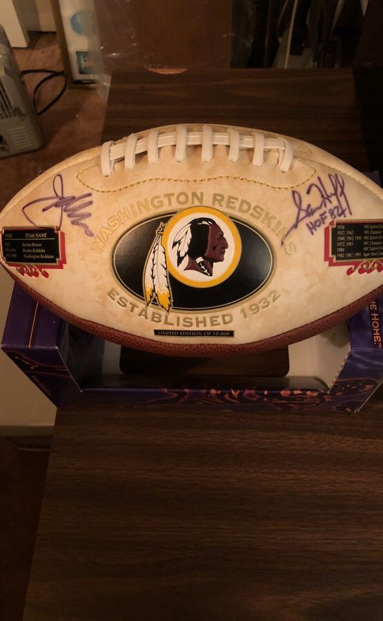 Autographed Washington Redskins Football Signed by HOF Coach Joe Gibbs, and HOF Linebacker Sam Huff! Washington Redskins Limited Edition Historical F