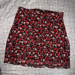 Soleia Lettuce Trim Ditsy Floral Print Skirt SHEIN