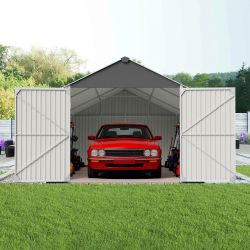 12x20 FT Heavy Duty Metal Garage Shed, Outdoor Storage Building with Double Doors & 2 Windows, Waterproof All-Weather Steel Carport for Car Truck Moto