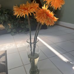 Thin Vase with Orange Flowers