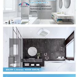 80 CFM Exhaust Fan Ceiling Mounted Fan Bathroom Ventilation, Very-Quiet, 80CFM, LED light, Easy to Install, No Attic access Needed Installation, 4000K