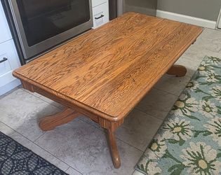Attractive Solid Oak Coffee Table Rounded Rectangular Shape