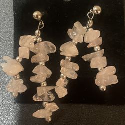 Rose Quartz Crystal Cluster Dangle Fashion AEarrings Rose Quartz