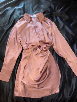 Edit by Nine Satin Twist Front Shirt Dress – Mauve Pink Size Small