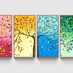 Brand NEW! High Quality Four Seasons Framed Wall Painting 16" X 8" 4 Piece
