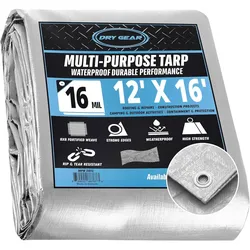 12x16 Extra Heavy Duty Waterproof Tarp – 16 MIL Thick Black/Silver