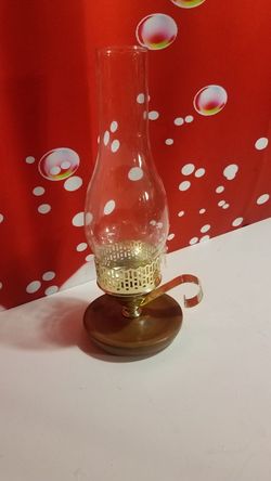 Vintage Glass Hurricane Pillar 🕯️🕯️🕯️ Holder Lamp w/ Wood & Brass Base Felt Bottom