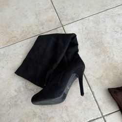 High Black Suede Zip Up Boots Size 7.5