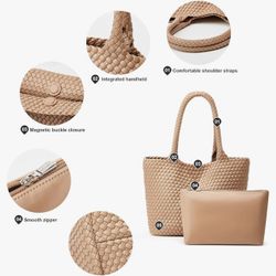 4.3  63 Woven Tote Bag Womens Purse: Vegan Leather Shoulder Handbags - Fashion Summer Beach Tote Bags - Large Travel Totes