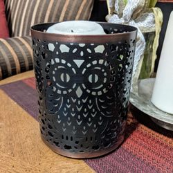 Metal Owl Hurricane Candle Holder