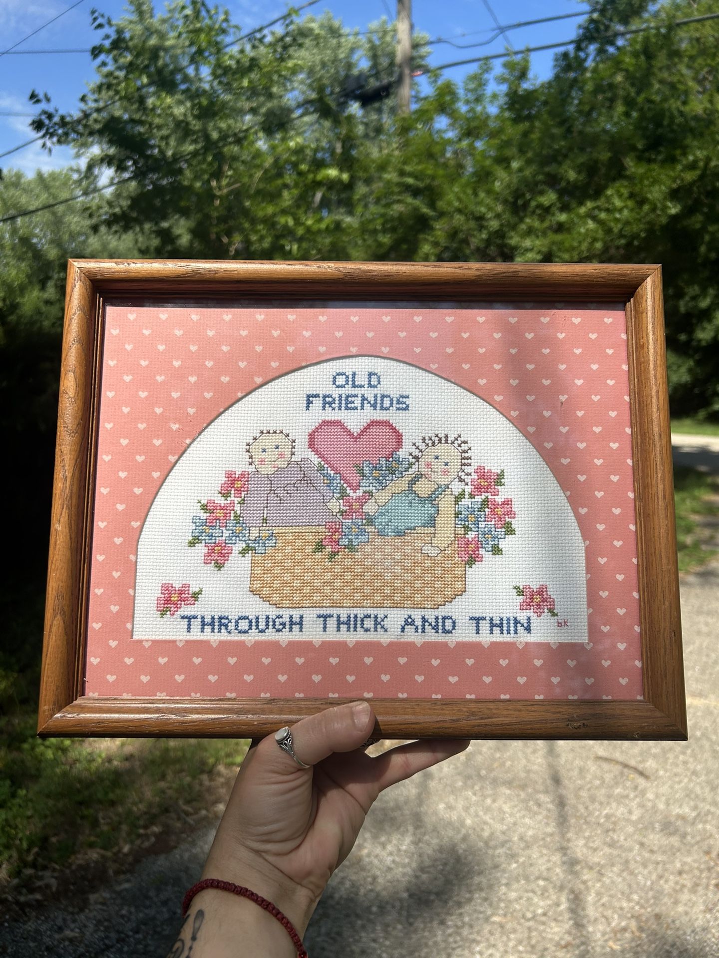 Vintage Old Friends Cross Stitch Framed Art