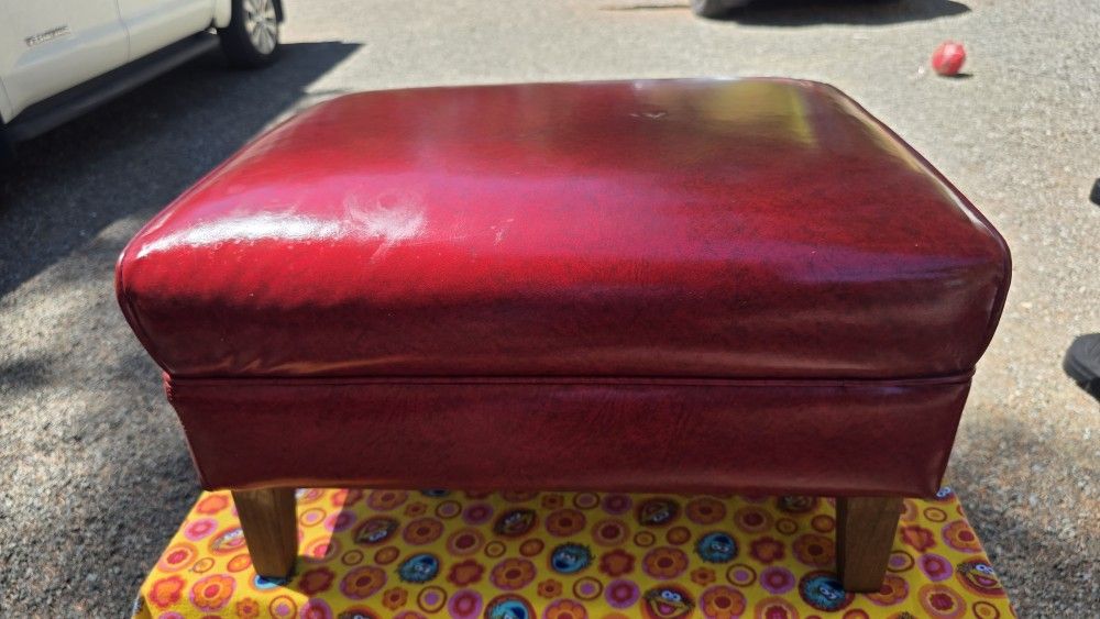 Mid-Century Red Vinyl Ottoman