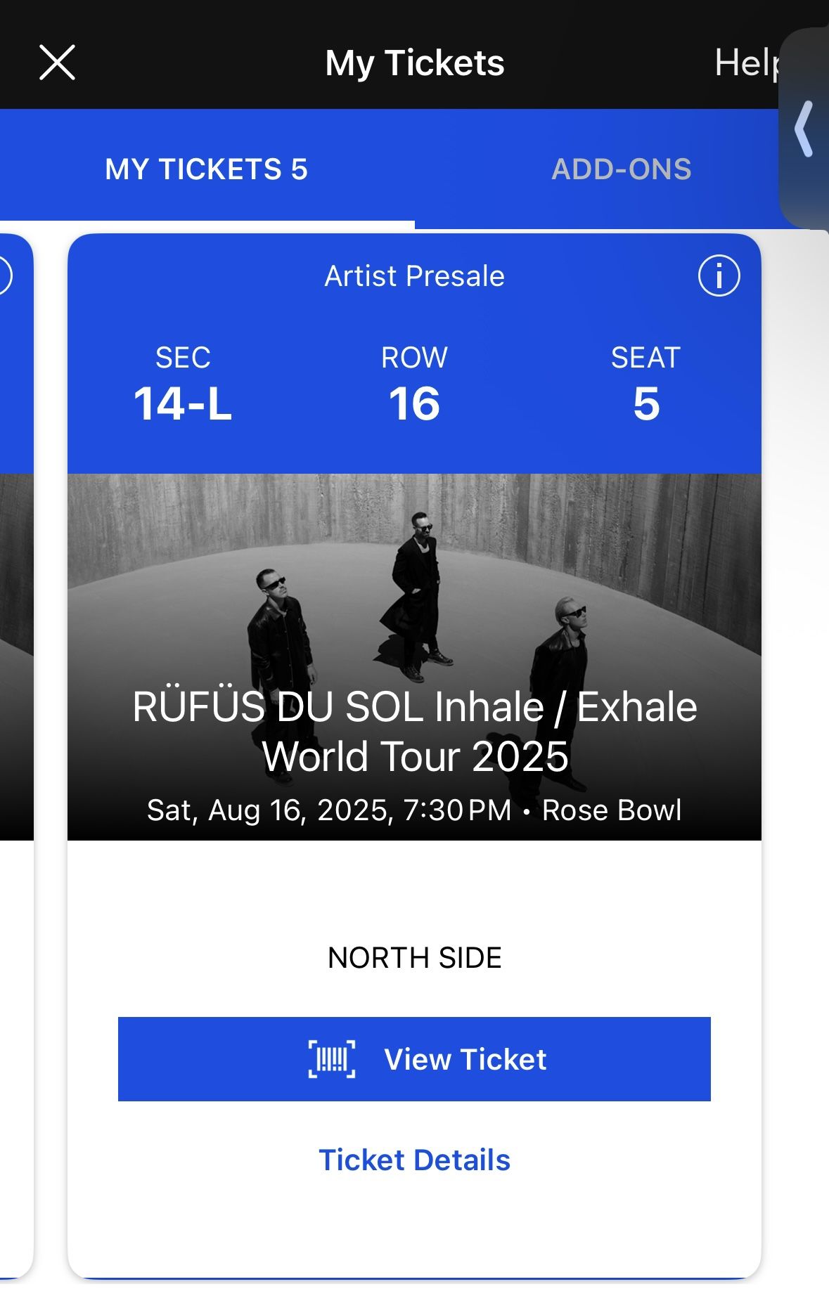 Rufus Du Sol Ticket (Sold Out Event At Rose Bowl)