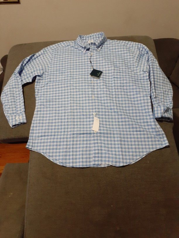 BROOKS BROTHERS -USA BUTTON DRESS SHIRT XXL 18 34/35 WHITE BLUE OXFORD REGENT