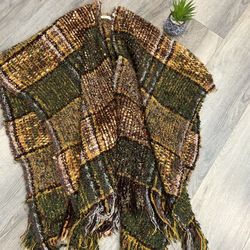 Green & Brown Fringe Poncho 