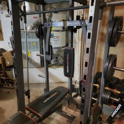 Weider Smith Machine W/ Weights And Bench