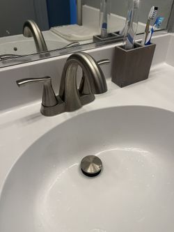 Masey Brushed Nickel 2-Handle 4-in centerset WaterSense Bathroom Sink Faucet with Drain With Deck Plate