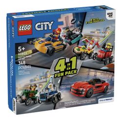 LEGO City Built For Speed Gift Set: Building Toy for Kids, Ages 5+ - 4 Sets in 1 Including 7 Minifigures and