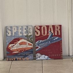 Canvas Train and Airplane picture 