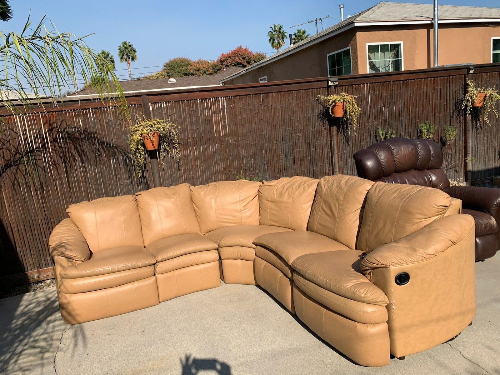 FREE Sectional Couch with 3 recliners & a solo brown leather recliner(pending pick up)