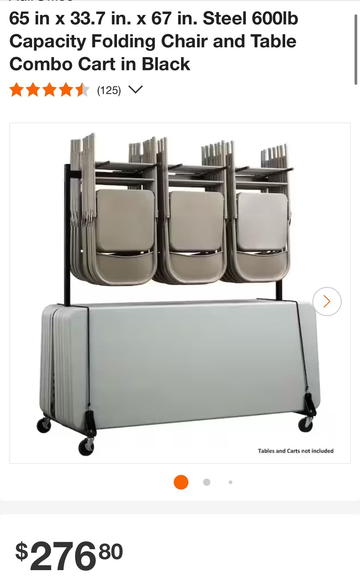 65 in x 33.7 in. x 67 in. Steel 600lb Capacity Folding Chair and Table