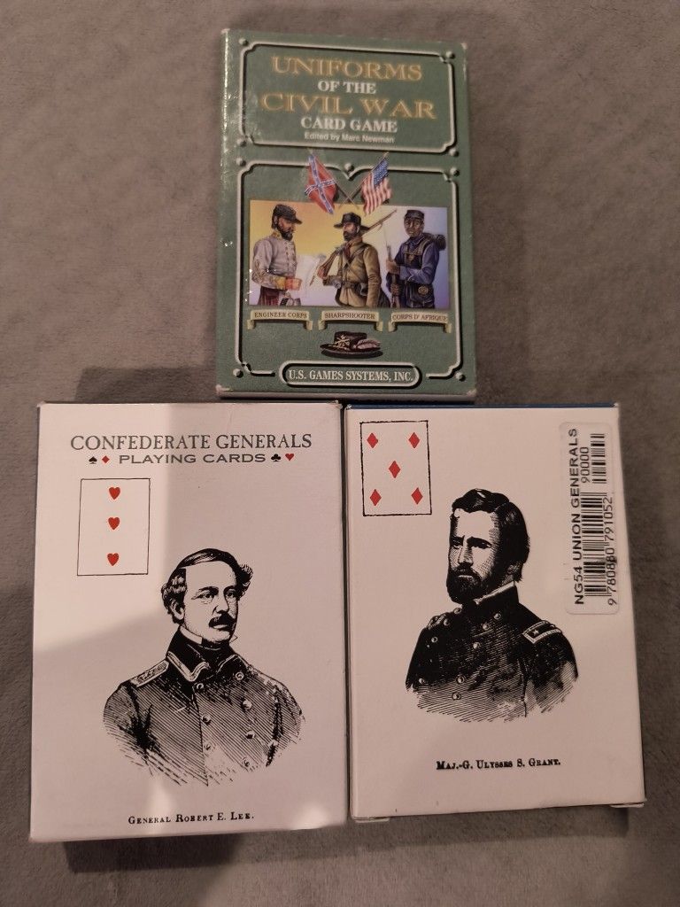 Confederate Generals Playing Cards, Union Generals Playing Cards, Uniforms Of The Civil War Cards, Set Of 3