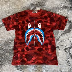Bape Red Camo Shark Face Blue Mouth Tee