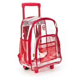 Rolling Clear Backpack Heavy Duty See Through Daypack School Bookbag with Wheels