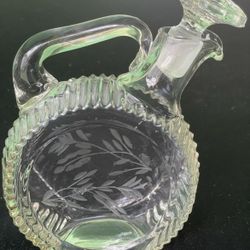 Vintage Paden City Glass Etched Grain Wheat Leaves Tilt Liquor Decanter Barware 