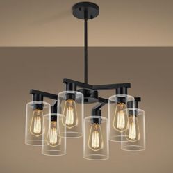 6-Light Modern Farmhouse Black Chandelier, Dining Room Light Fixture NEW 