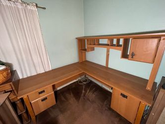 USED L-Shaped Wood Desk with Hutch