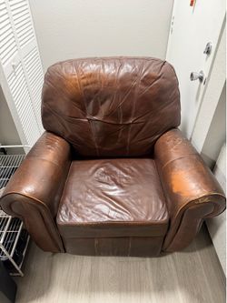 100% Leather Brown Recliner Chair