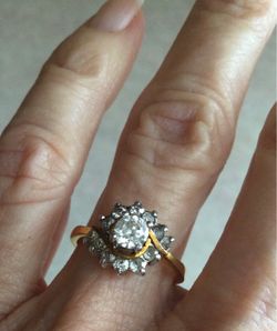18k GF,  White Sapphire Ring, Size 6