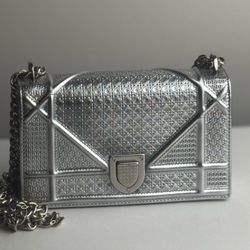 Christian Dior Cannage Diorama Small Silver Crossbody
