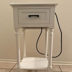 White Nightstand With USB & Plug