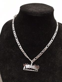 18” Rhodium Plated Figaro Necklace with Thrasher Pendant/ New paparazzi fashion drip jewelry 2020/ We Ship Fast!