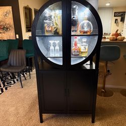 Modern Circular Bar Cabinet With Shelves And Lights/ Dimmer Switch