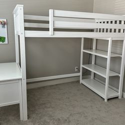 Kids Twin-size High Loft Bed W/ Bookcase & Desk