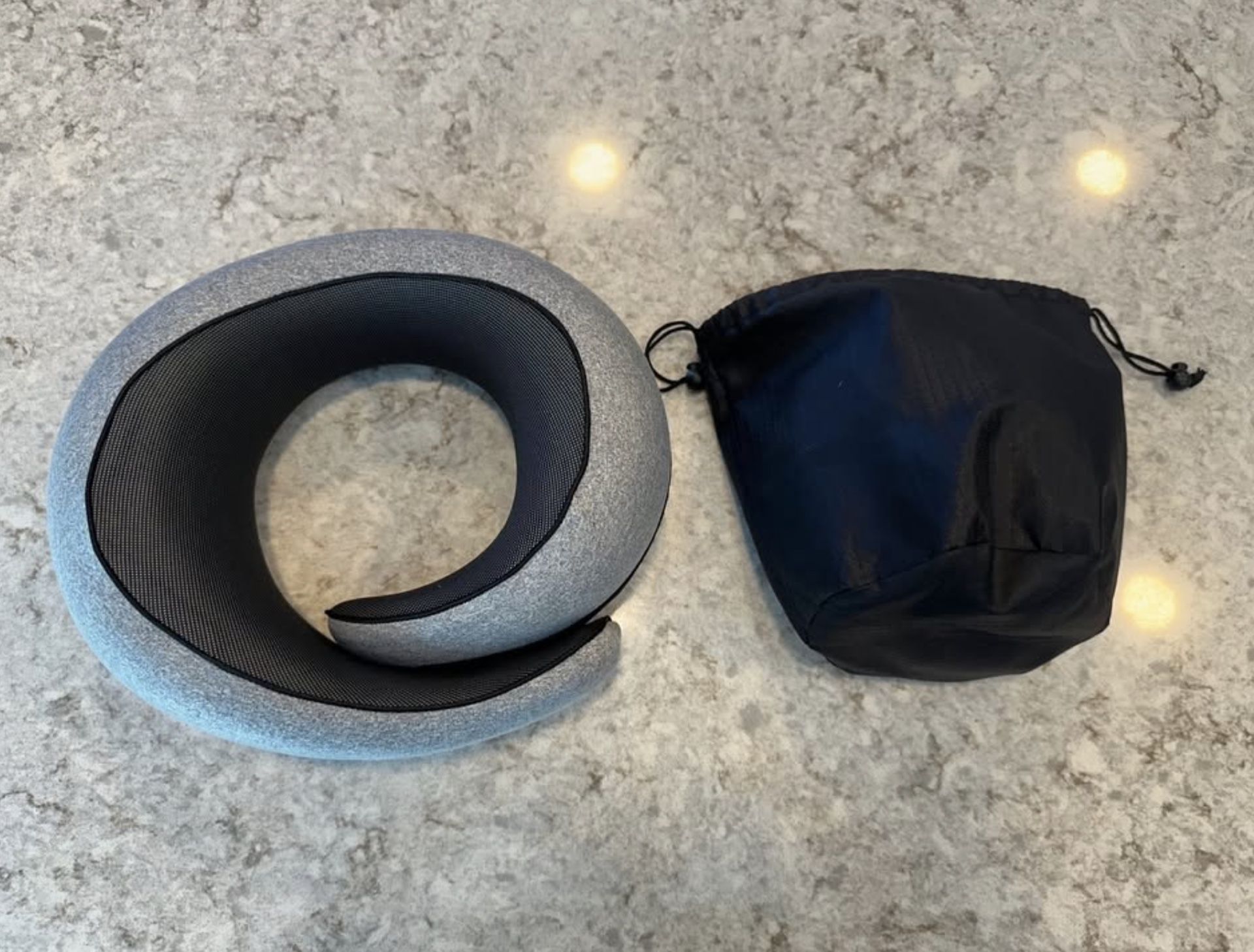 Travel Neck Pillow – 100% Memory Foam – Light Grey