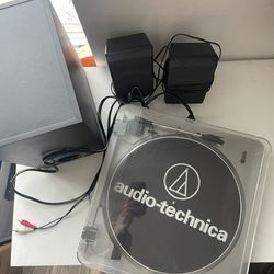 Audio Technica record player and speakers with subwoofer 
