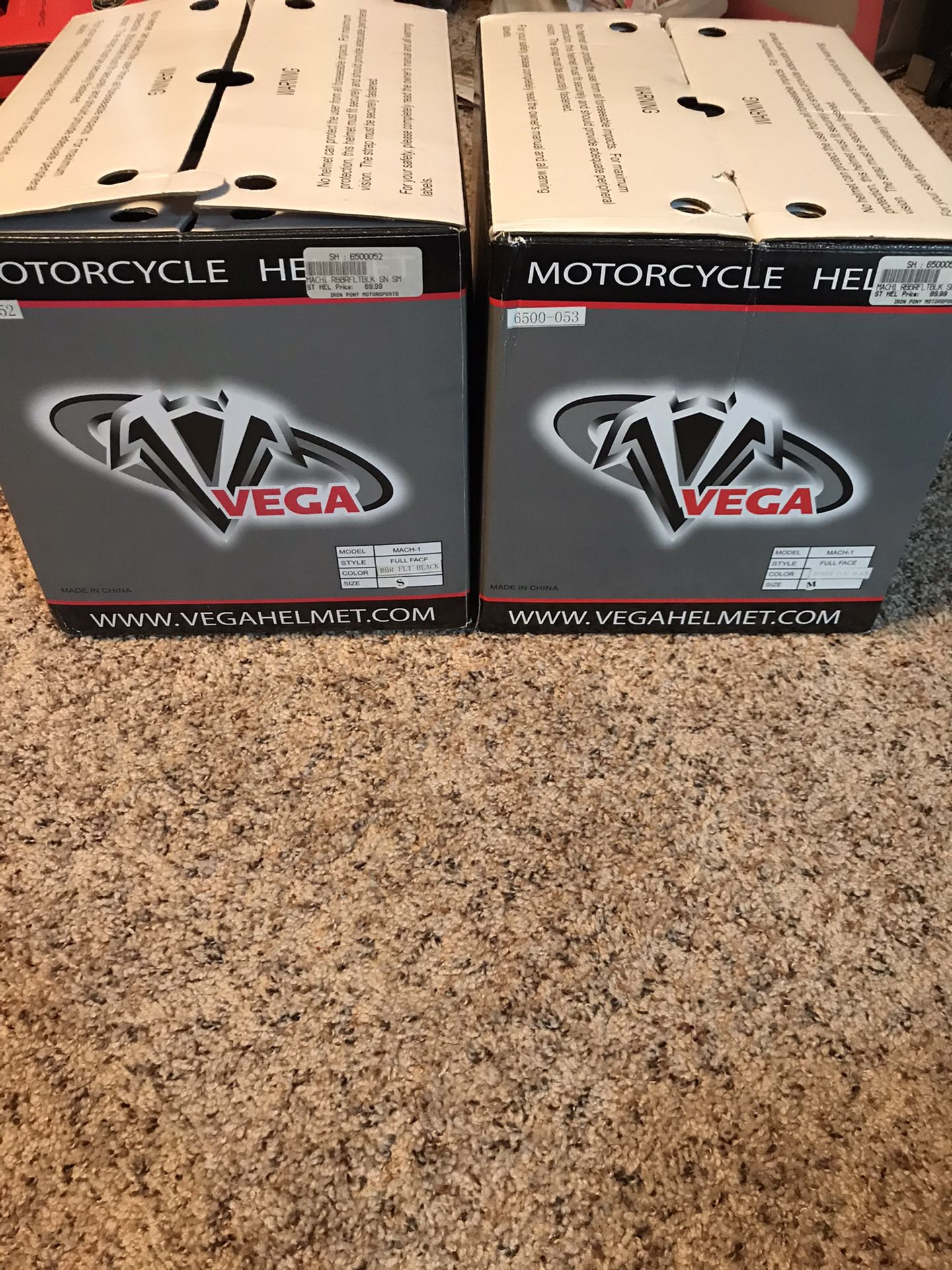 Vega motorcycle helmets small and medium