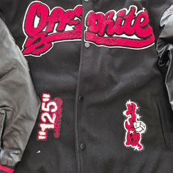 Off white Black and rest Varsity jacket new Xl