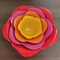 Zak! Stacking Nesting Flower Bowls Multi-colored Set-4 Red Purple Orange Yellow